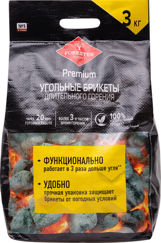 Брикеты древесно-угольные FORESTER в сумке, Арт. BC-934, 3кг, детальное фото