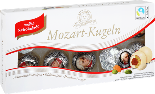 Конфеты шоколадные LAMBERTZ Mozart-Kugeln с марципановой начинкой, со вкусом фисташки, 200г, крупный план