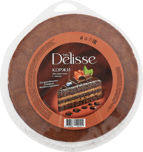 Коржи бисквитные DELISSE темные, с какао, 400г, детальное фото