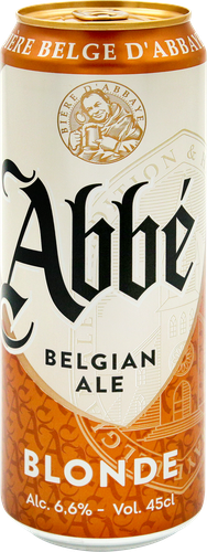 Напиток пивной ABBE Blonde пастеризованный 6,6%, 0.45л, крупный план