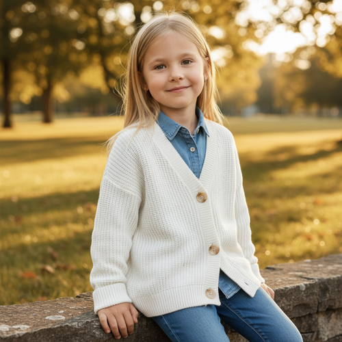 Кардиган детский INWIN Kids, белый, Арт. J6, крупный план