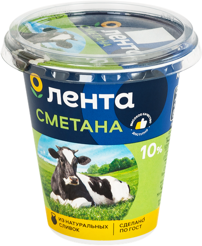 Сметана ЛЕНТА 10%, без змж, 300г, вид