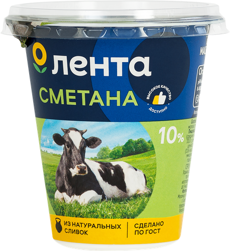Сметана ЛЕНТА 10%, без змж, 300г, фотография
