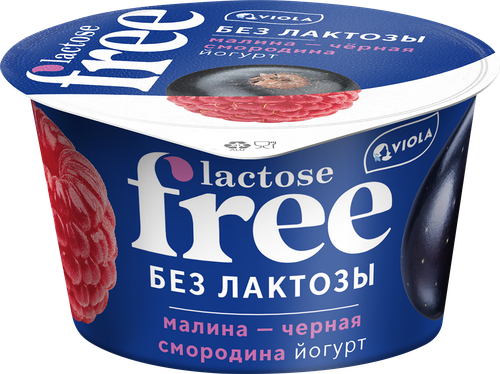 Йогурт VIOLA Free безлактозный с наполнителем Малина, черная смородина 
2,7%, без змж, 180г, картинка