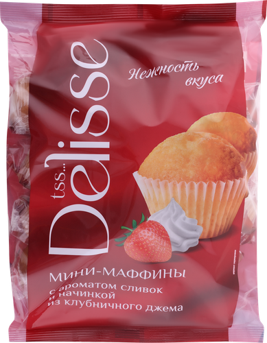 Мини-маффины DELISSE с начинкой из клубничного джема, 465г, картинка