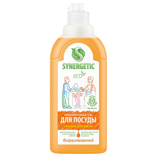 Средство для мытья посуды SYNERGETIC с ароматом апельсина, 0,5л, фотография