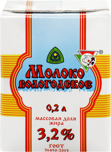 Молоко ультрапастеризованное ИЗ ВОЛОГДЫ Вологодское 3,2% ГОСТ, без змж, 200мл, фотография