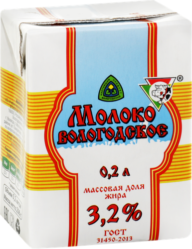 Молоко ультрапастеризованное ИЗ ВОЛОГДЫ Вологодское 3,2% ГОСТ, без змж, 200мл, фотография