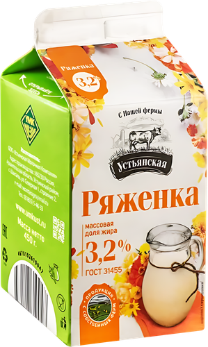 Ряженка УСТЬЯНСКИЙ 3,2%, без змж, 450г, детальное фото