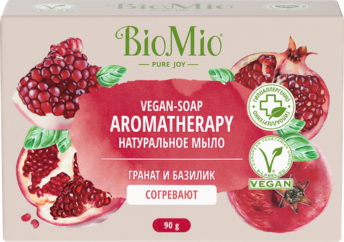 Мыло туалетное BIOMIO Aromatherapy Гранат и базилик натуральное, 90г, крупный план