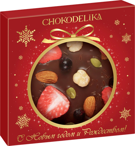 Шоколад темный CHOKODELIKA клубника, миндаль, фундук, 75г, детальное фото