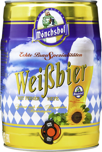 Пиво светлое MONCHSHOF Weissbier нефильтрованное пастеризованное 5,4%, 5л, вид
