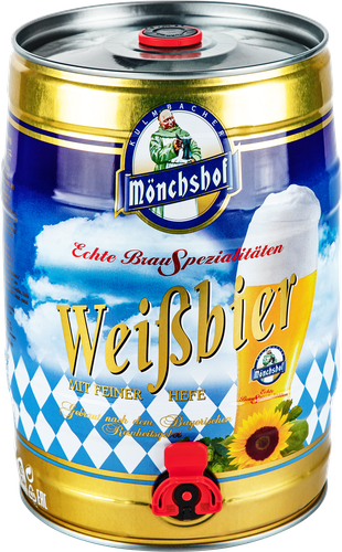 Пиво светлое MONCHSHOF Weissbier нефильтрованное пастеризованное 5,4%, 5л, крупный план