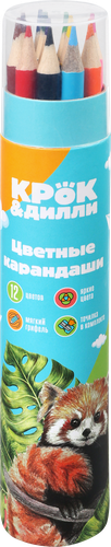 Набор цветных карандашей КРОК&ДИЛЛИ в тубе с точилкой, 12 цветов, Арт. LTA0929042, 12шт, фото