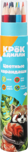 Набор цветных карандашей КРОК&ДИЛЛИ в тубе с точилкой, 12 цветов, Арт. LTA0929042, 12шт, крупный план