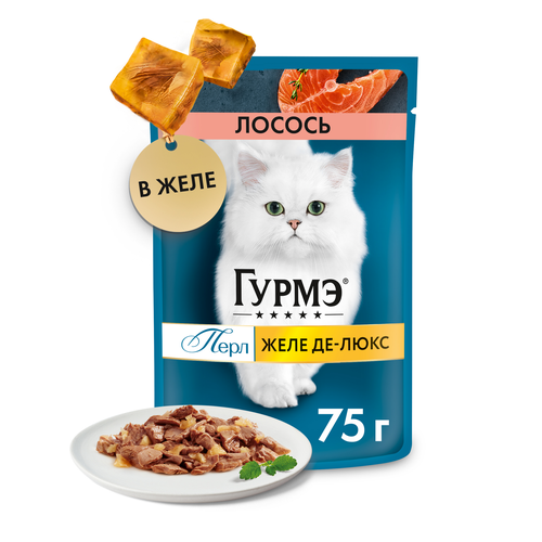 Корм влажный для взрослых кошек ГУРМЭ Желе Де-Люкс, с лососем в роскошном желе, 75г, фото