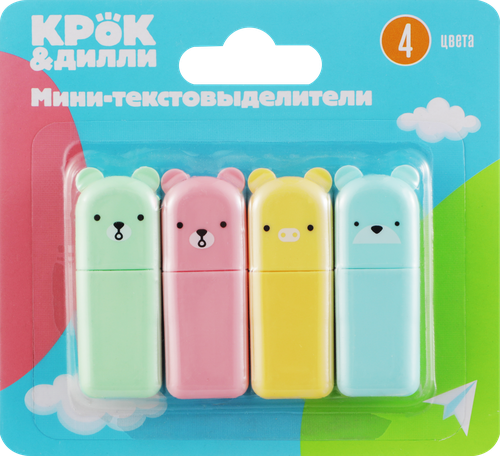 Набор мини-текстовыделителей КРОК&ДИЛЛИ Мишки, 4 цвета, Арт. MF521518, 4шт, крупный план