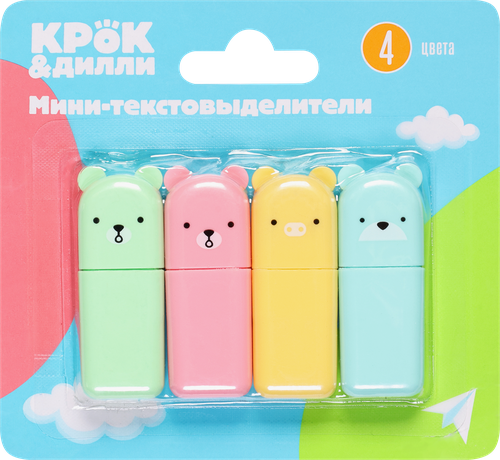 Набор мини-текстовыделителей КРОК&ДИЛЛИ Мишки, 4 цвета, Арт. MF521518, 4шт, вид