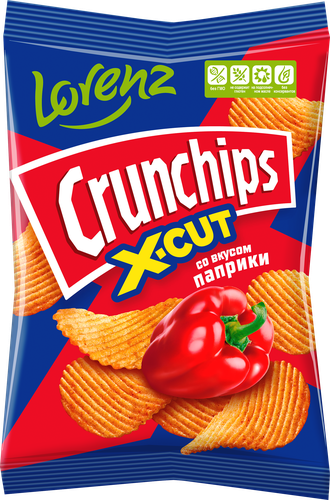Чипсы картофельные LORENZ Crunchips X-Cut рифленые, со вкусом паприки, 
70г, крупный план