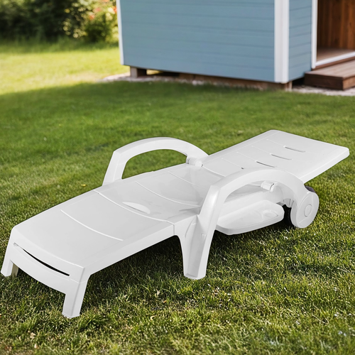 Шезлонг складной GIARDINO CLUB 186х88х76,5см на колесах, белый, Арт. 150-0008, фотография