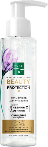 Гель-флюид для умывания ЧИСТАЯ ЛИНИЯ Pure line beauty protection с аргинином и витамином С, 185мл, картинка