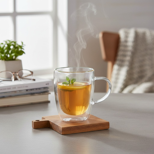 Кружка HOMECLUB Crystal с двойной стенкой, 330мл, стекло, Арт. KTDW0152, крупный план