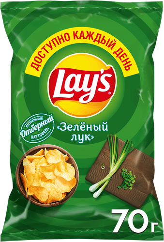 Чипсы картофельные LAY'S со вкусом молодого зеленого лука, 70г, фото
