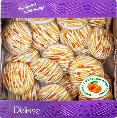 Печенье бисквитное DELISSE со вкусом апельсина, в белой глазури, 450г, вид