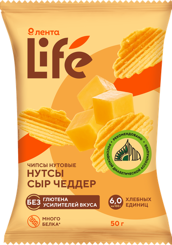 Чипсы нутовые ЛЕНТА LIFE Нутсы Сыр Чеддер, 50г, фотография