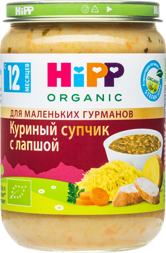 Супчик HIPP Куриный с лапшой, с 12 месяцев, 190г, фото