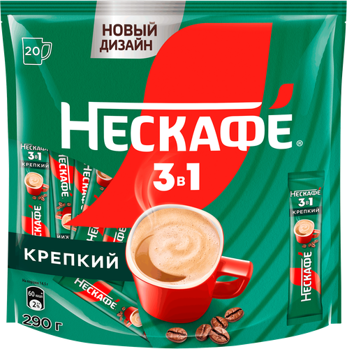 Напиток кофейный растворимый НЕСКАФЕ Крепкий 3в1, 14,5гх20шт, фото