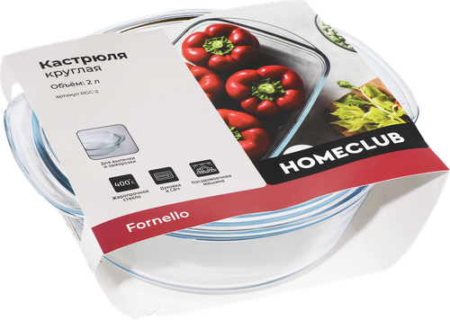 Кастрюля HOMECLUB Fornello, круглая, жаропрочное стекло, 2л, Арт. RGC-2, вид