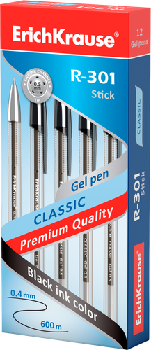 Ручка гелевая ERICHKRAUSE R-301 Classic Gel Stick 0.5 черный, Арт. 53347, крупный план