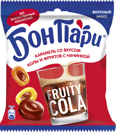 Леденцы БОН ПАРИ с начинкой со вкусом колы и фруктов, 200г, фото