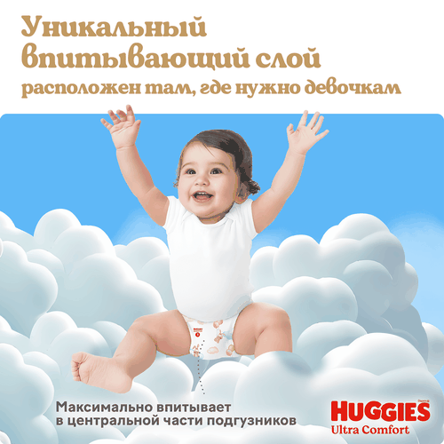 Подгузники для девочек HUGGIES Ultra Comfort 3 5–9кг, 78шт, фотография