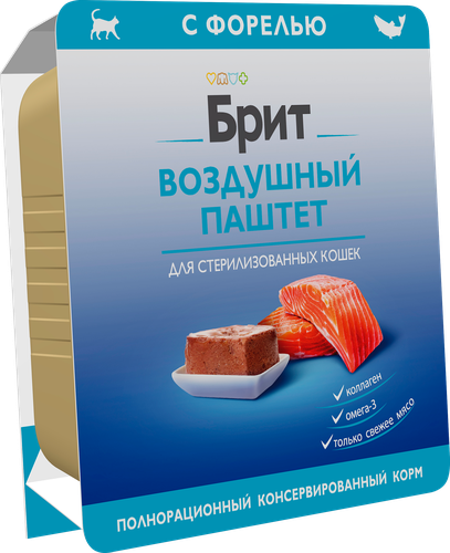 Корм консервированный для кошек BRIT Воздушный паштет Форель, для стерилизованных, 100г, вид