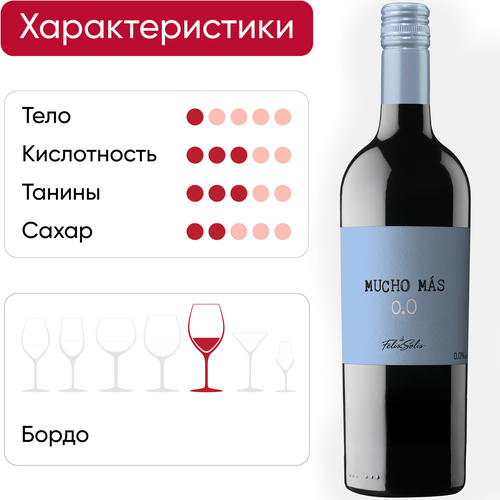 Вино безалкогольное MUCHO MAS красное полусухое, 0.75л, вид