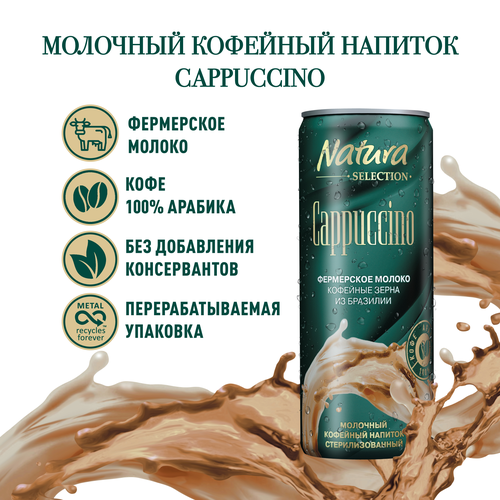 Напиток молочный кофейный NATURA SELECTION Cappuccino 2,4%, без змж, 220мл, детальное фото