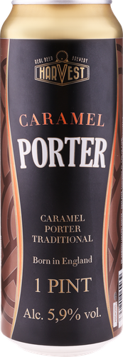 Пиво темное HARVEST Caramel Porter фильтрованное пастеризованное 5,9%, 0.568л, крупный план