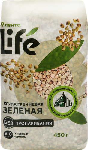 Крупа гречневая ЛЕНТА LIFE зеленая, 450г, вид