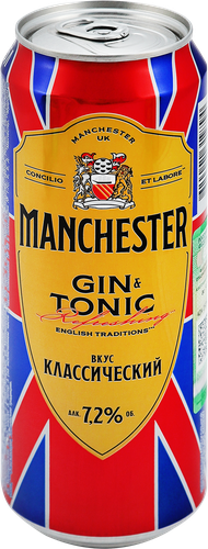 Напиток слабоалкогольный MANCHESTER Джин-тоник со вкусом брусники газированный 7,2%, 0.45л, детальное фото