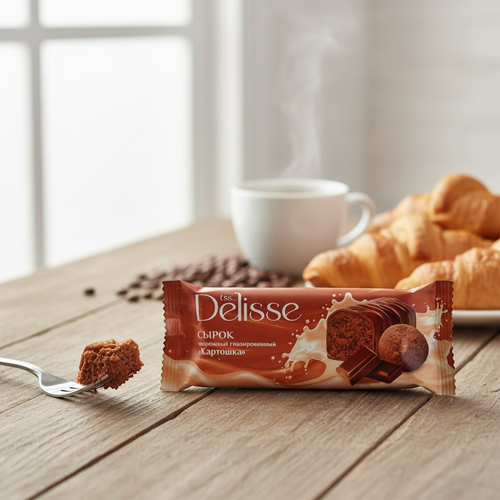 Сырок творожный глазированный DELISSE Картошка 26%, без змж, 40г, крупный план
