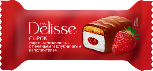 Сырок творожный глазированный DELISSE Клубника на печенье 26%, без змж, 40г, вид