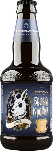Пиво светлое ТАРКОС White rabbit Белый кролик нефильтрованное пастеризованное 4,8%, 0.45л, крупный план