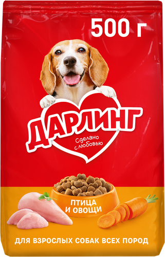 Корм сухой для взрослых собак ДАРЛИНГ с птицей, 500г, фото