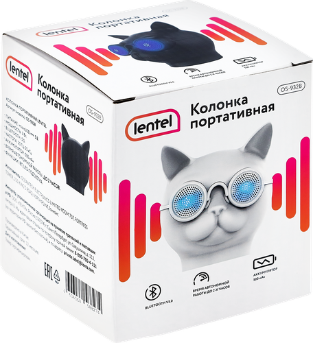 Колонка портативная LENTEL Кот, Арт. OS-932B, изображение