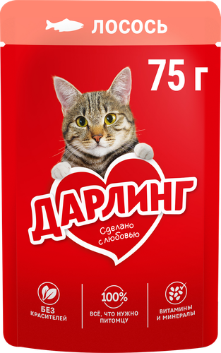 Корм влажный для взрослых кошек ДАРЛИНГ Лосось в подливе, 75г, изображение