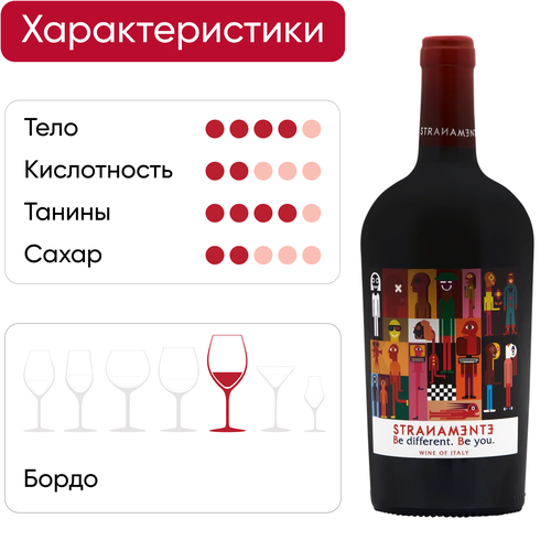 Вино STRANAMENTE ординарное красное полусухое, 0.75л, изображение