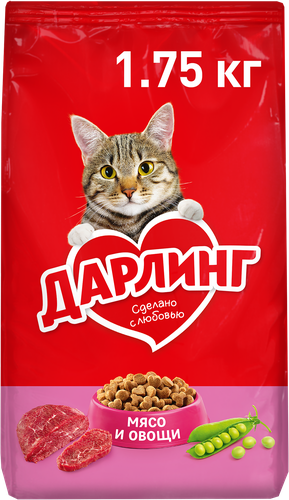 Корм сухой для взрослых кошек ДАРЛИНГ с мясом, 1,75кг, крупный план