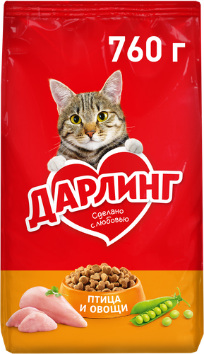 Корм сухой для взрослых кошек ДАРЛИНГ с птицей, 760г, картинка